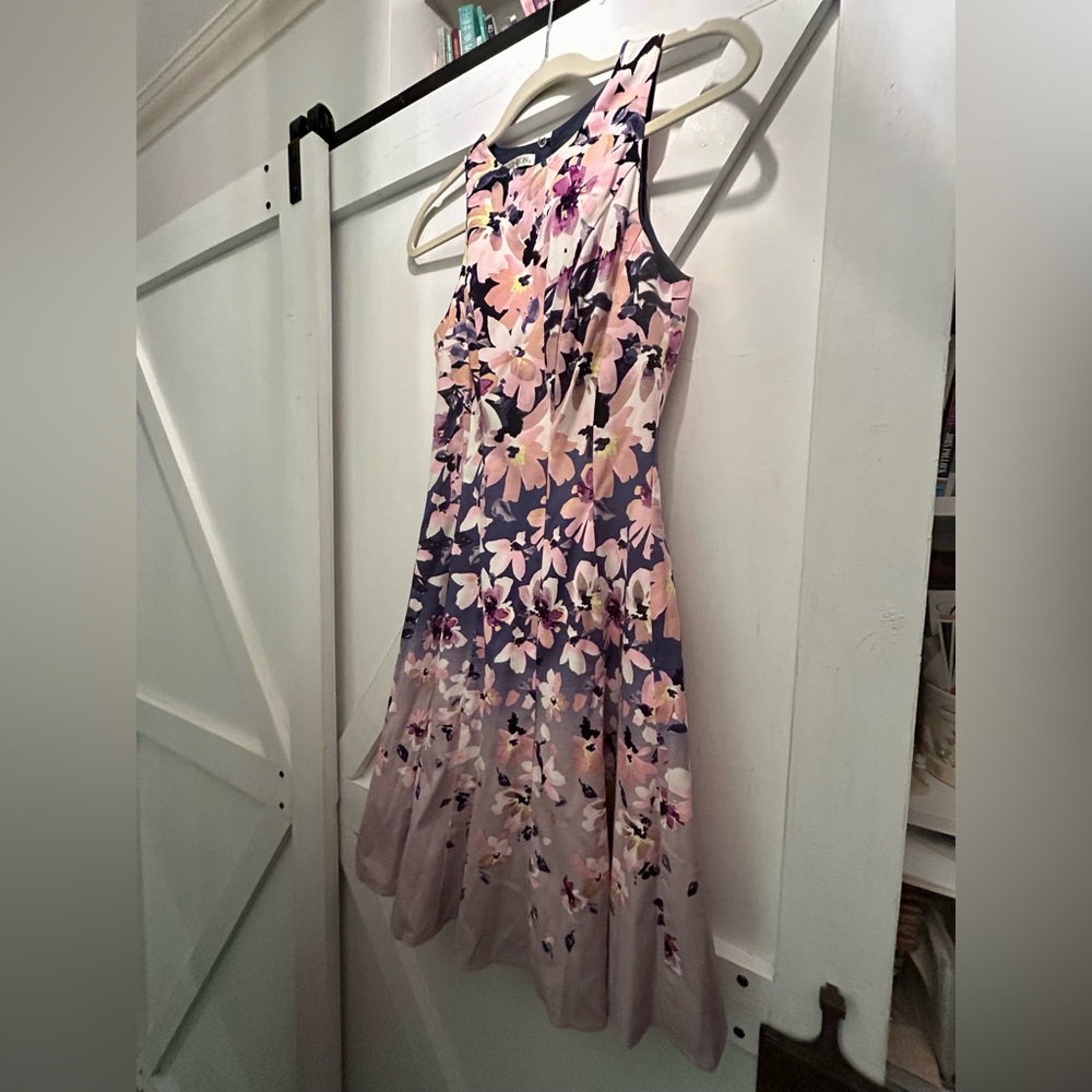 Maggy London Pink and Purple Floral Midi Dress